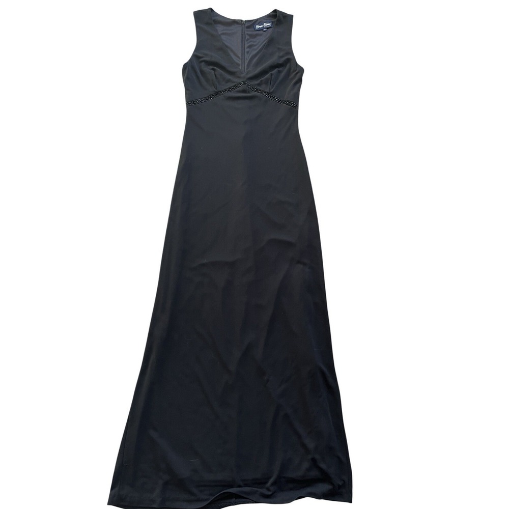 Vintage Y2K Black Sleeveless Beaded V-Neck Formal‎ Party Prom Dress Gown Size S